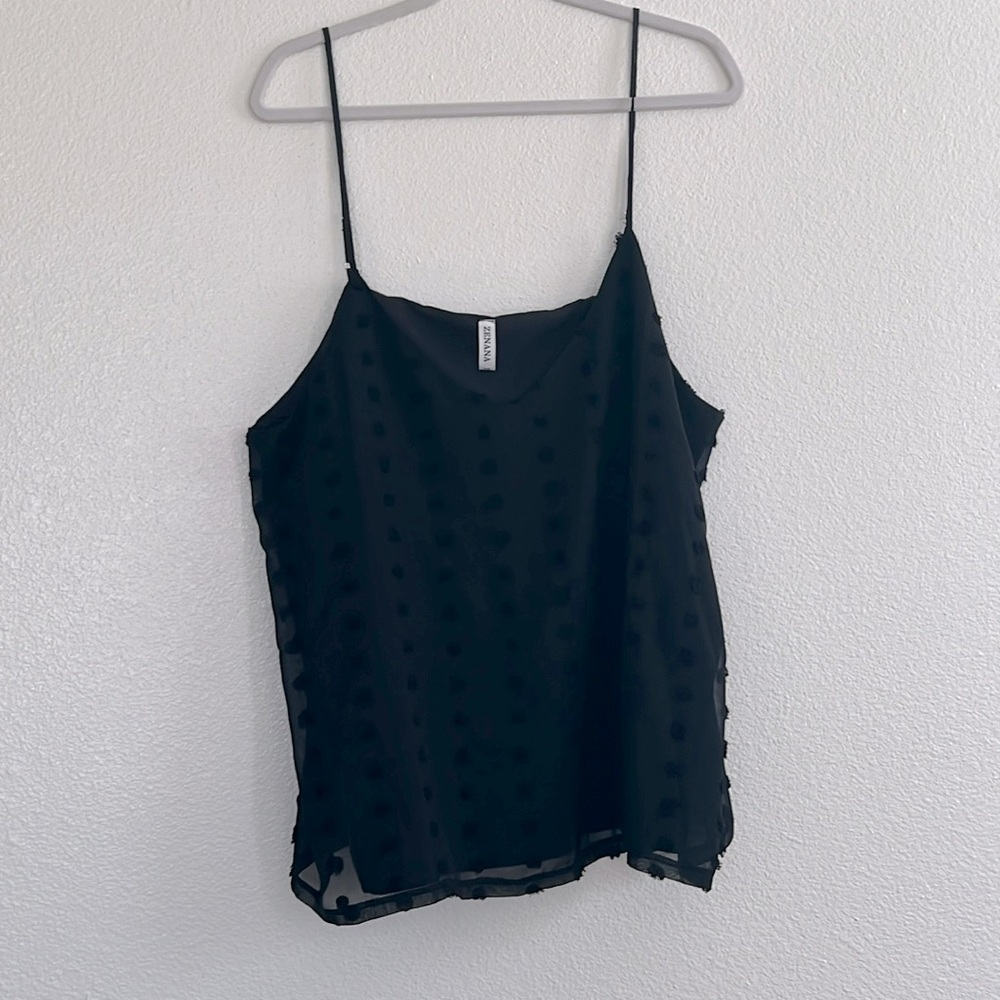 Black Swiss dot tank top, size 2X